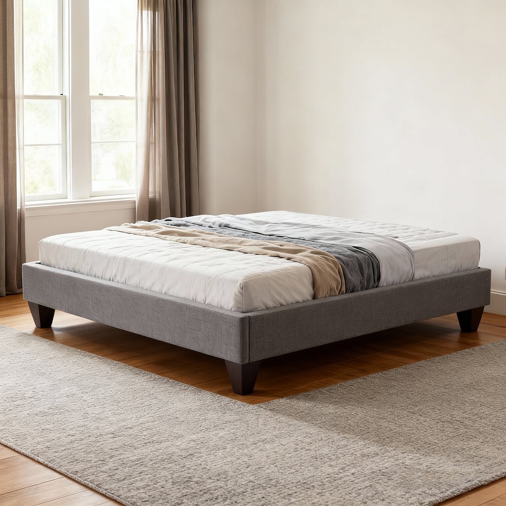 13" Modern Grey Twin XL Platform Bed Frame, No Headboard Design