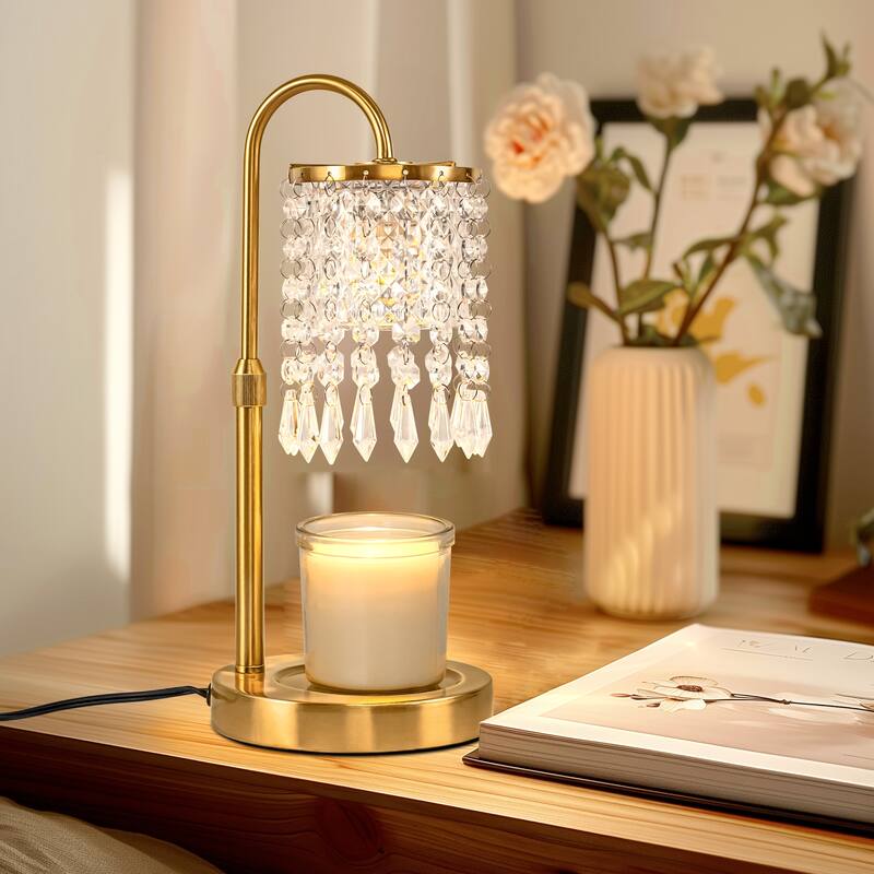 YANSUN Brass Crystal Curtain Stand, Round Base with Wax-Melting Button, Dimmable & Timer, Includes 2 GU10 Halogen Bulb