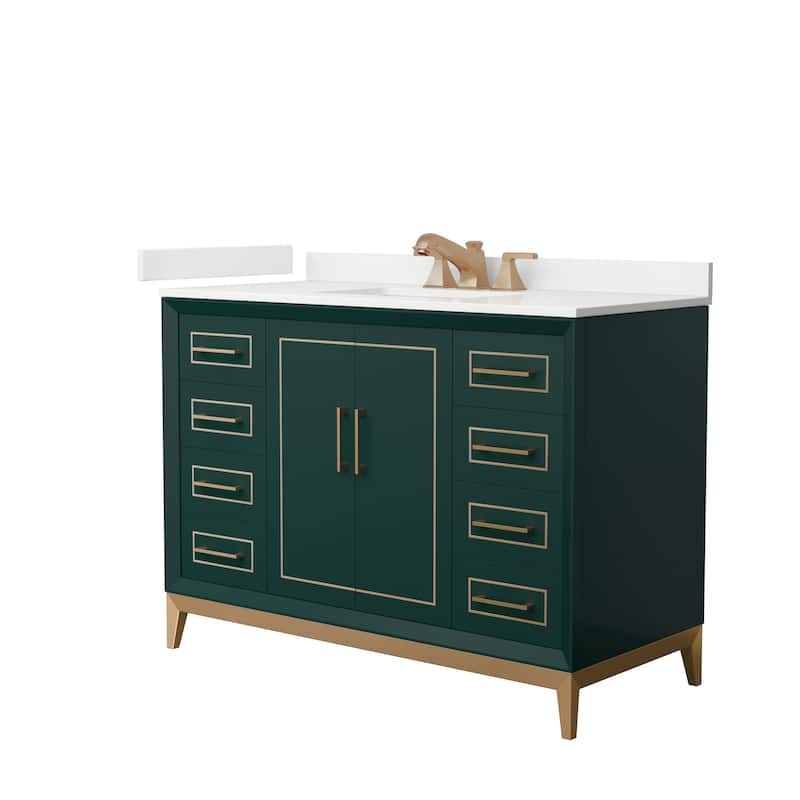Marlena 48-inch Single Vanity, Quartz Top - Green, Bronze Trim, White Quartz Top
