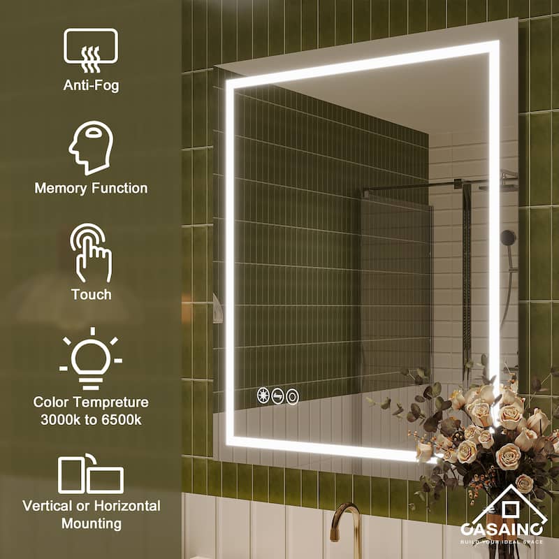 30 in. W x 36 in. H Large Rectangular Frameless LED Wall-Mounted Bathroom Vanity Mirror in Silver