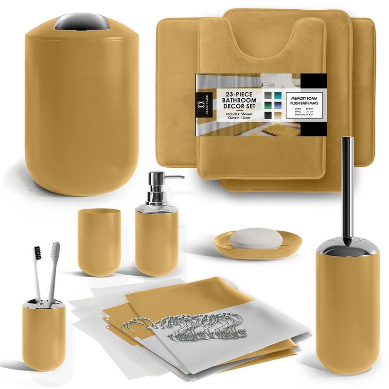 Clara Clark 23 Piece Complete Bathroom Accessories Kit With Shower Curtain and Rug Set