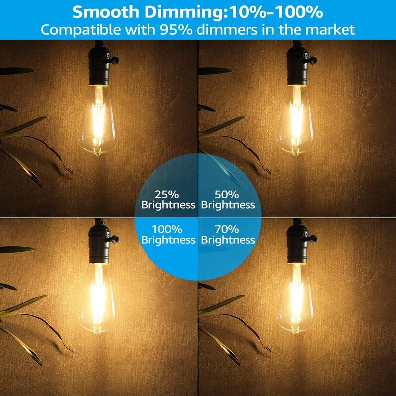 6 Pack ST19 LED Bulb, Dimmable, 7W Vintage Edison Clear Filament Light Bulb - 2700K Soft White