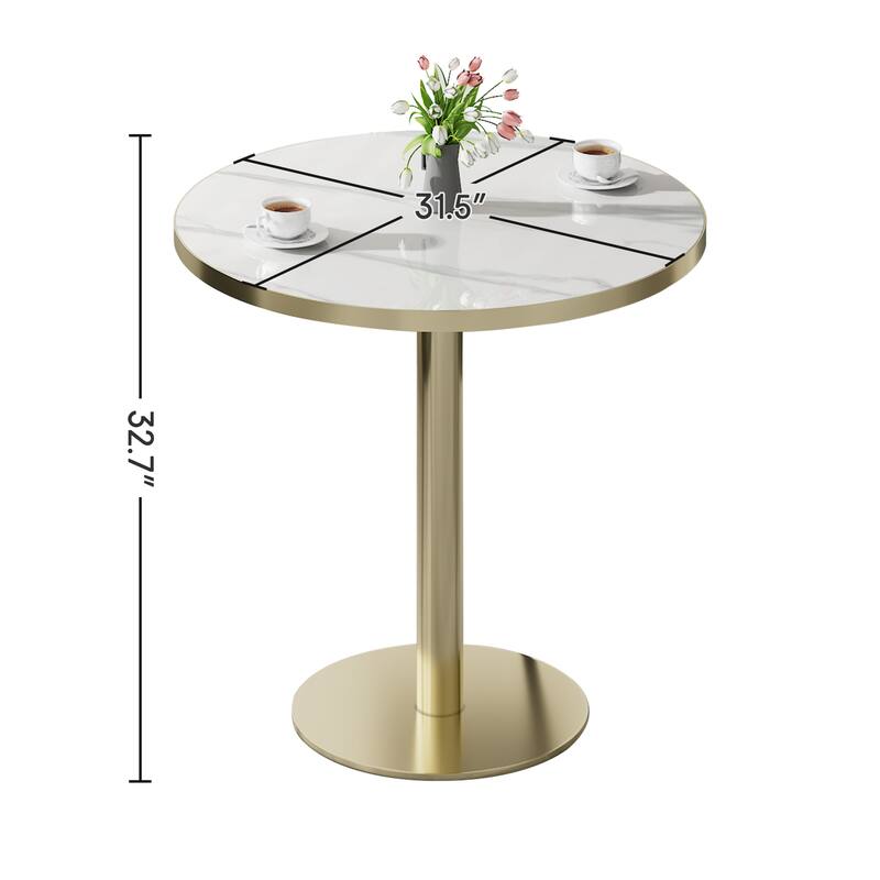 Round Modern Dining Table - 31.5-Inch Bistro Tulip Table With Faux Marble Top, Easy Assembly & Sturdy Metal Frame (By Diameter)