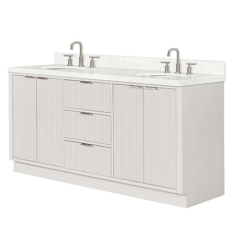 Ariel P72DCQOVO Milan 72" Free Standing Double Basin Vanity Set with