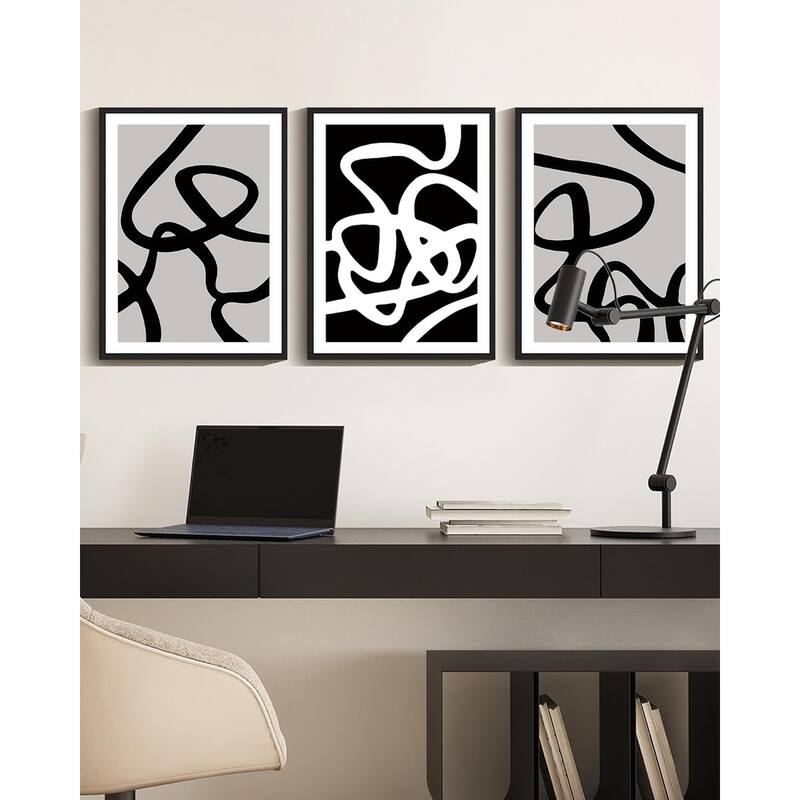 Black and White Lines Abstract Wall Art Ink Wash Minimalist