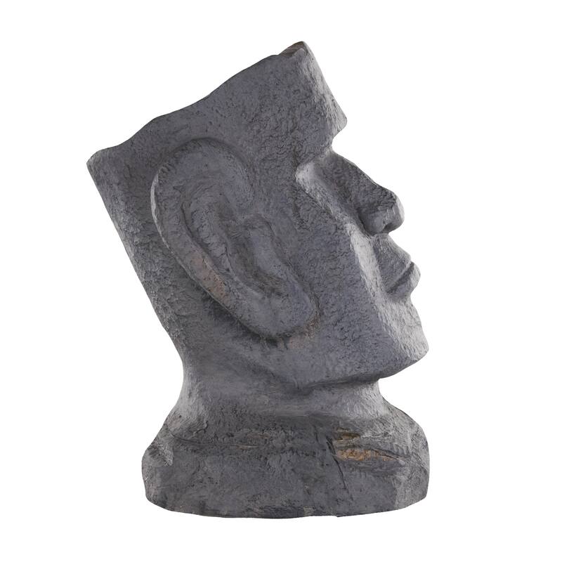 Magnesium Oxide People Distressed Textured Easter Island Head Indoor Outdoor Planter - Black - Roche River Decor