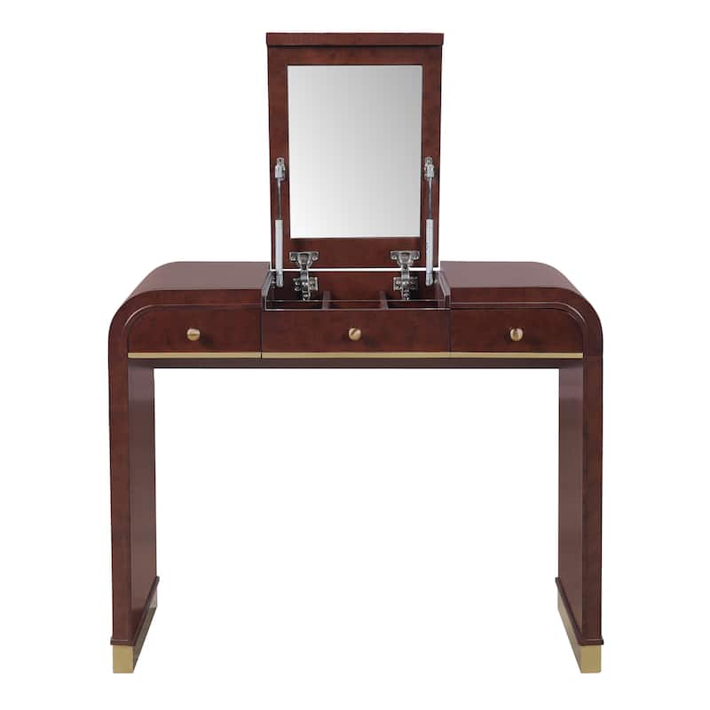 Curved Makeup Table Vanity Desk with Flip Mirror, 3-in-1 Dressing Table with 2 Drawers