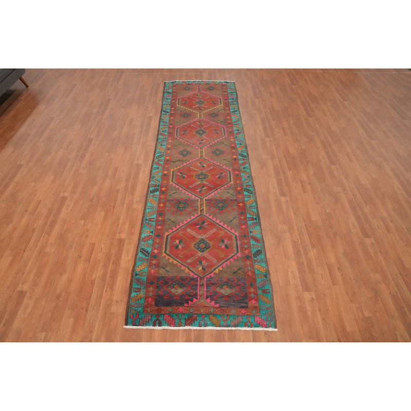 Hand Knotted Oriental 100% Wool Carpet Traditional Tribal Red Ardebil Runner Rug - 12' 7'' X 3' 6''