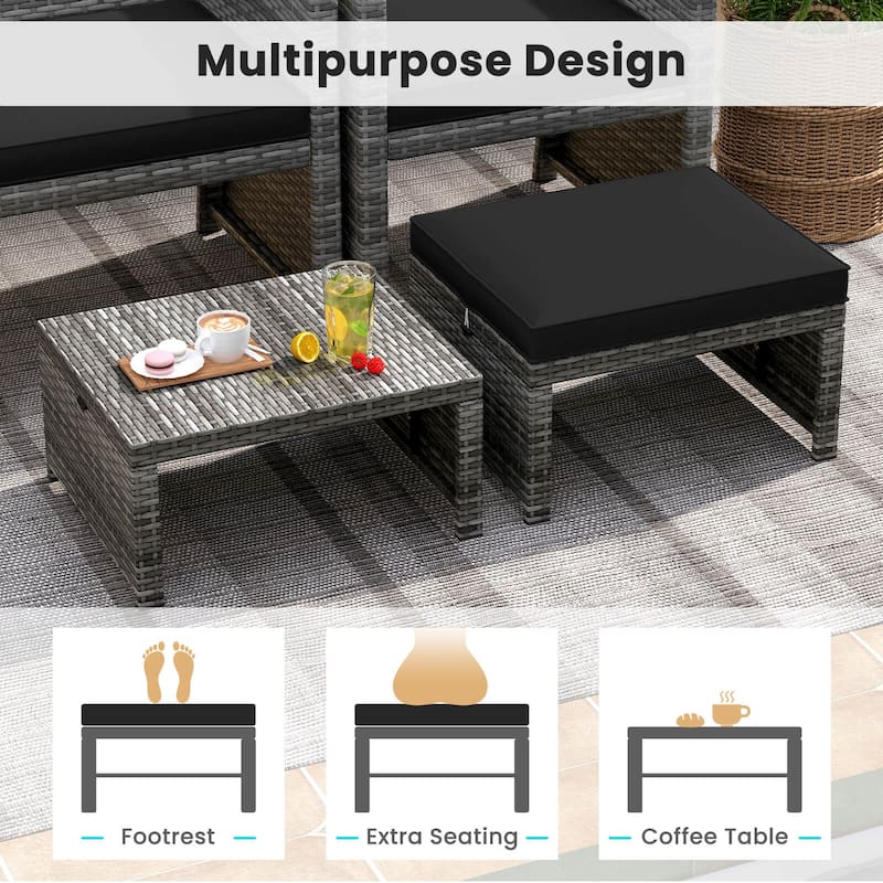 Costway Patio Ottomans Set of 2 PE Rattan Footstools with Removable - See Details