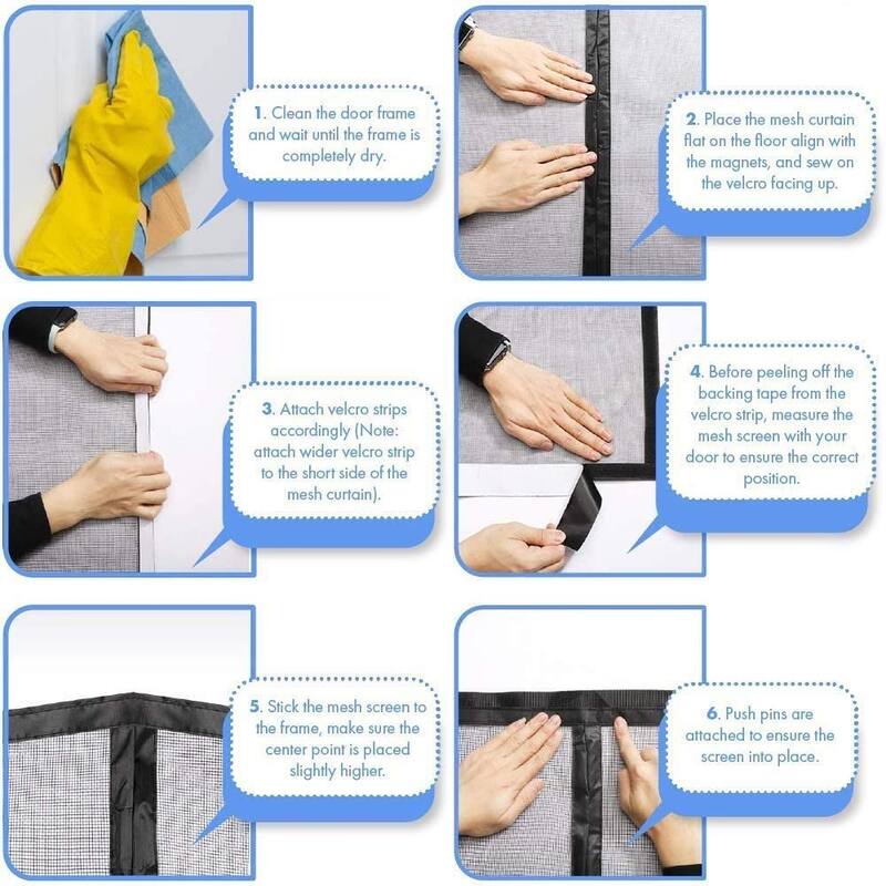 Odoland Magnetic Screen Door with Durable Fiberglass Mosquito Mesh Curtain 37" x 82" - 37" x 82"