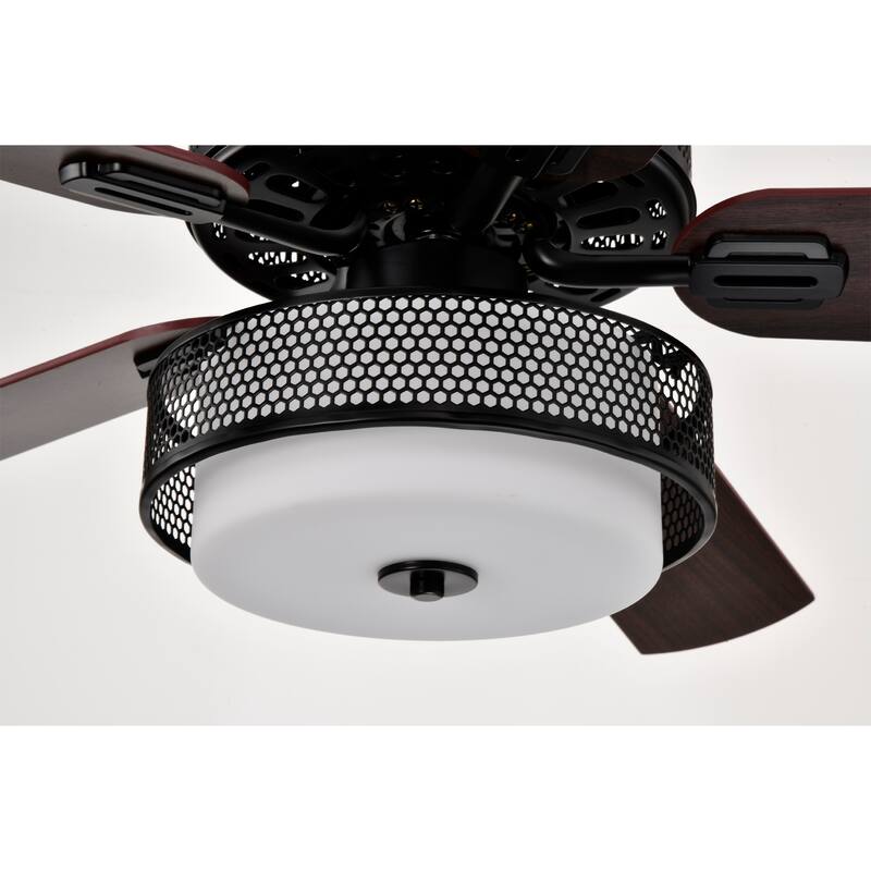 Matte Black Lighted Ceiling Fan Wooden 5-Blade with Remote