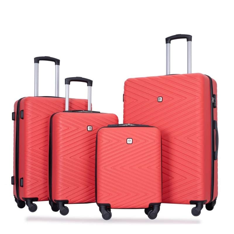4PCS ABS Lightweight Suitcase Luggage Set with Rotating Wheels,24" and 28" with TSA Lock - Red