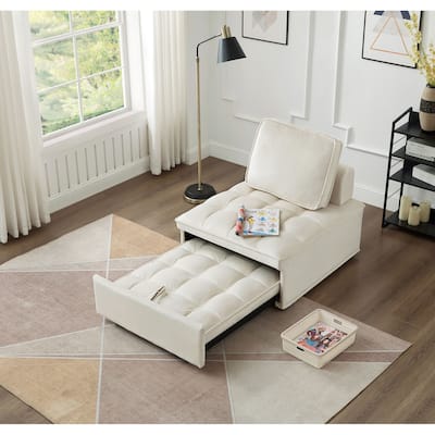 White Velvet Convertible Single Sofa Bed for Office & Living Room