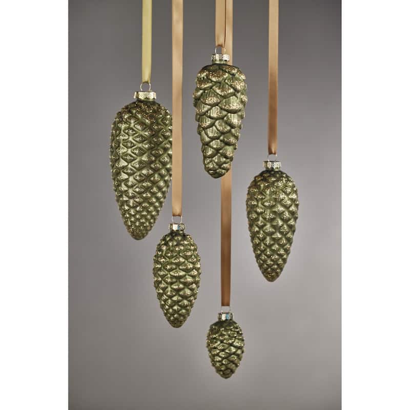 Cariad 6" Glass Pine Cone Ornaments, Set of 6