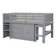 preview thumbnail 10 of 8, Multifunctional Twin Size Low Loft Bed With Pull-Out Desk, Drawers, Cabinet, Pine Wooden Bed with Storage Shelves, Grey
