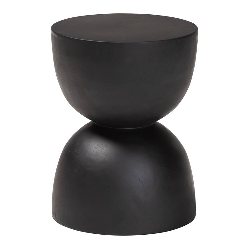 Nomiki Solid Suar Wood Side Table - Hand-Carved Sculptural End Table with Hourglass Design, Modern Boho Style - Black