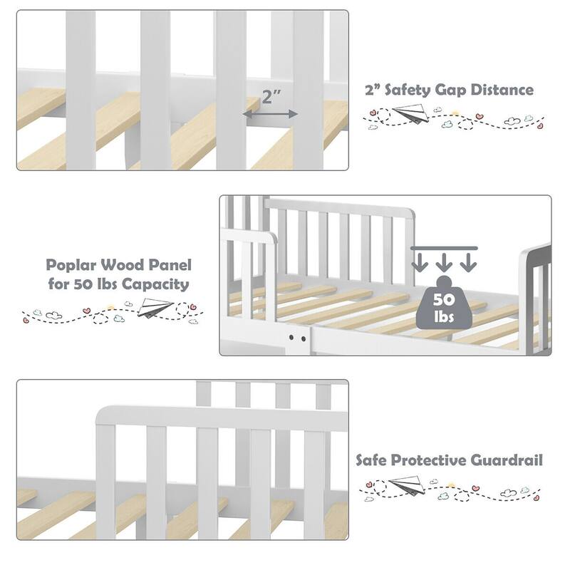 Costway Kids Toddler Wood Bed Bedroom Furniture w/ Guardrails - See Details