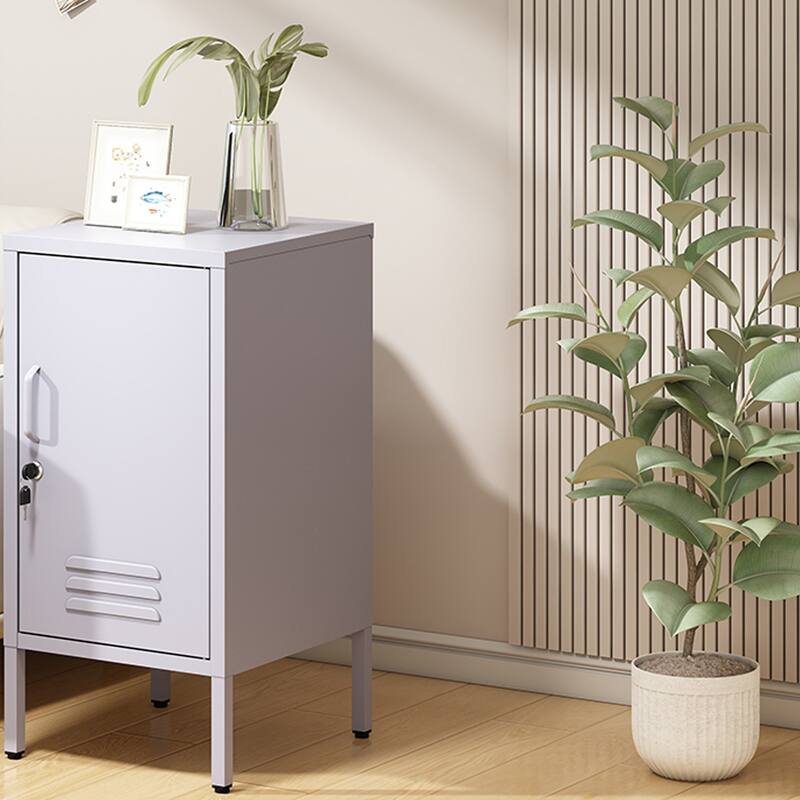 Single Door Lockable Metal End Table,Modern Minimalist Room Side Table with 2 Adjustable Shelf,Multi Storage Cabinet