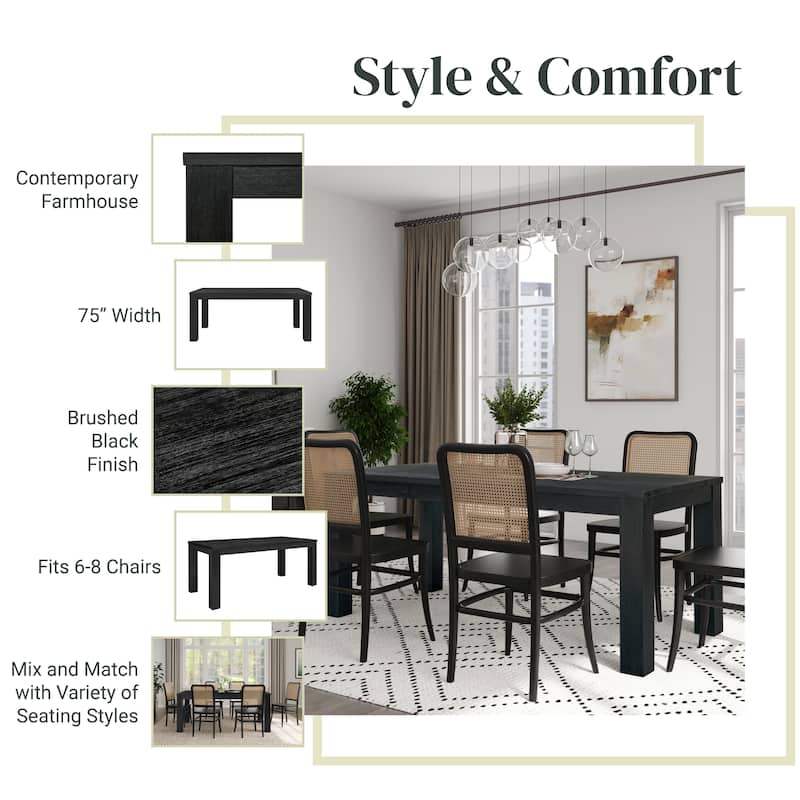 NPD Furniture Bedford 75 Inch Rectangular Dining Table with Square Legs