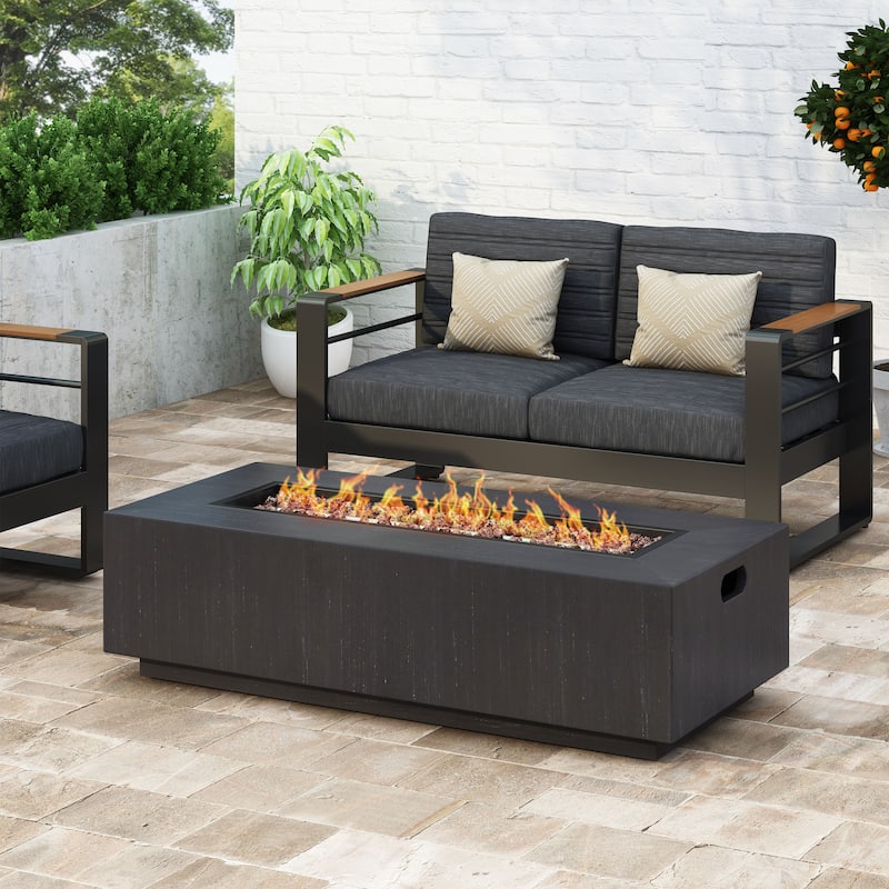 Wellington Iron Outdoor 50K BTU Rectangular Fire Pit Table by Christopher Knight Home - Brown/Black