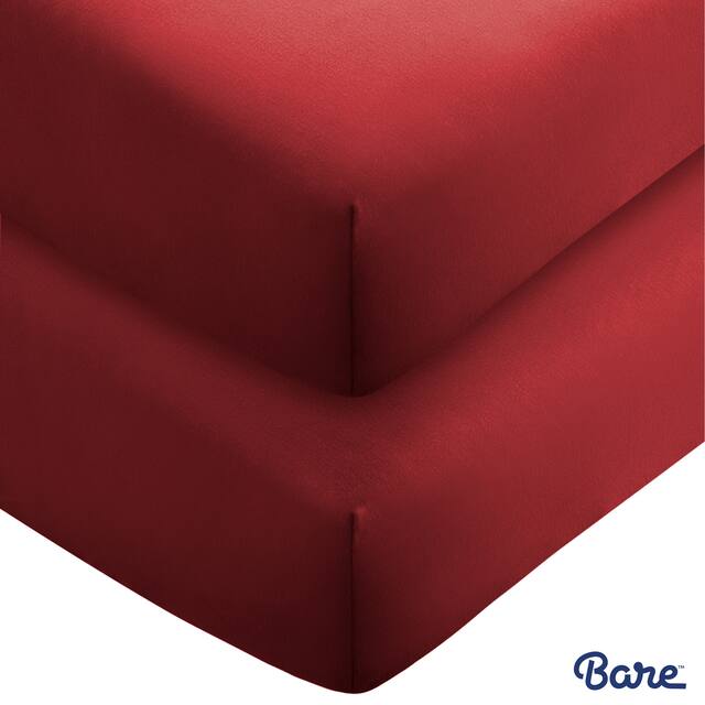 Bare Home 2-Pack Microfiber Fitted Bottom Sheets Deep Pocket - King - Red