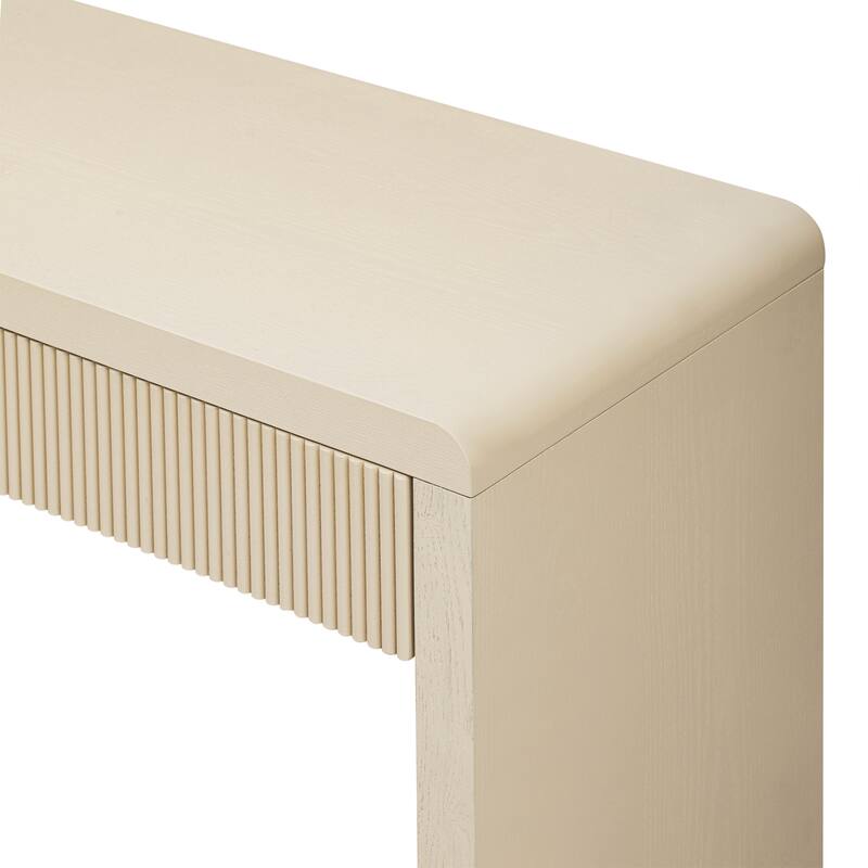 Curved Console Table with 3 Fluted Drawers, Solid Wood Veneer Entryway Table, Living Roomn Accent Table Hallway Side Table