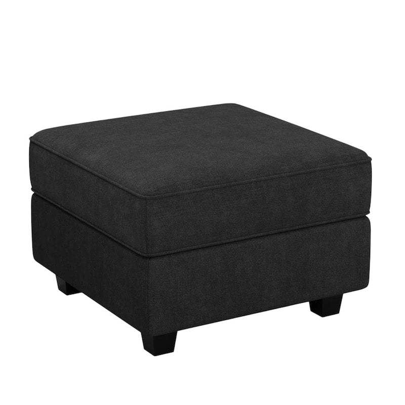 HomeRoots 26" Beige and Black Faux Leather Storage Ottoman