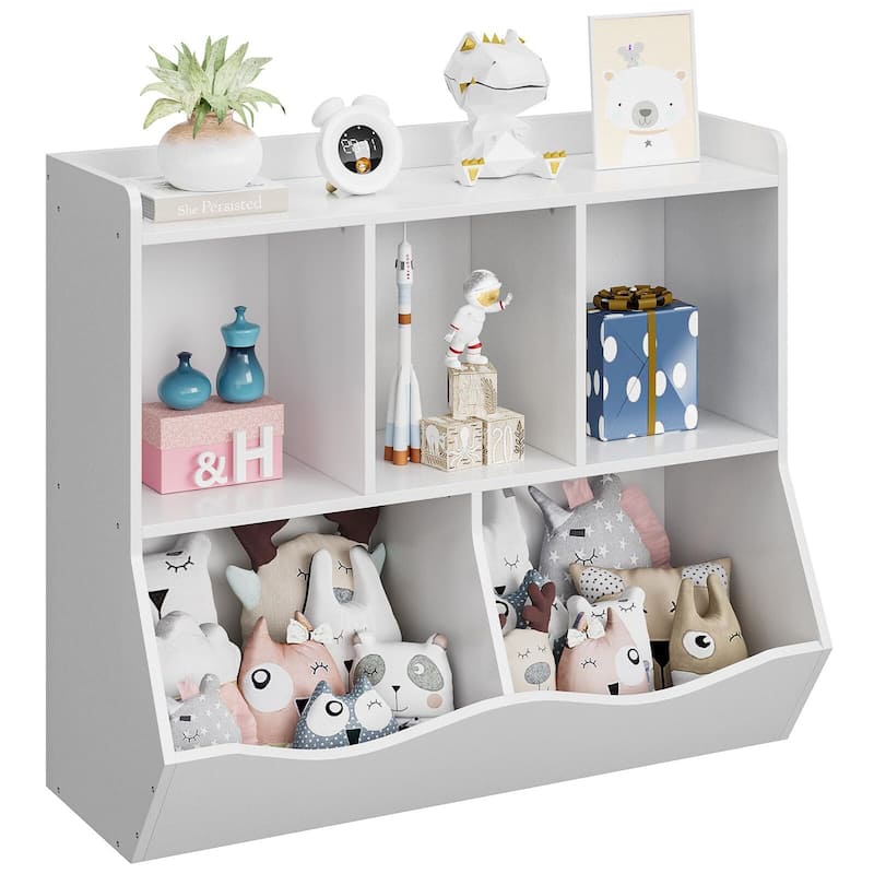 Kids Bookshelf and Bookcase Toy Storage Multi Shelf with Cubby Organizer Cabinet for Boys Girls - White