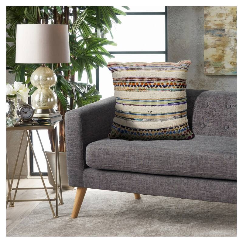 Sevita White Chevron Striped Multi Throw Pillow 18 inch - 18" x 18" - Polyester