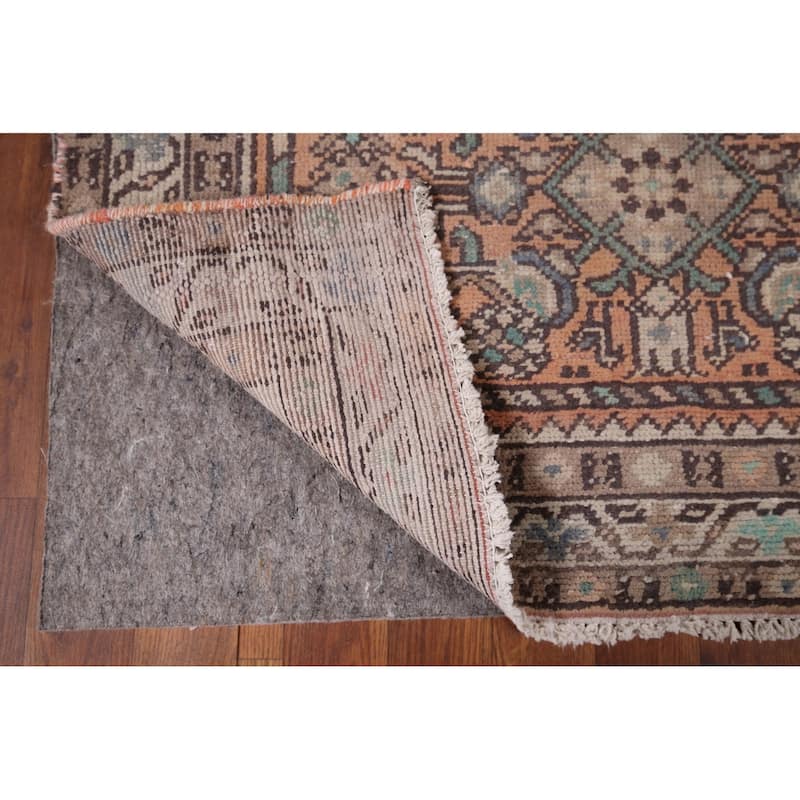 Distressed Hamedan Vintage Persian Runner Rug Hand-Knotted Wool Carpet - 3'5" x 9'4"