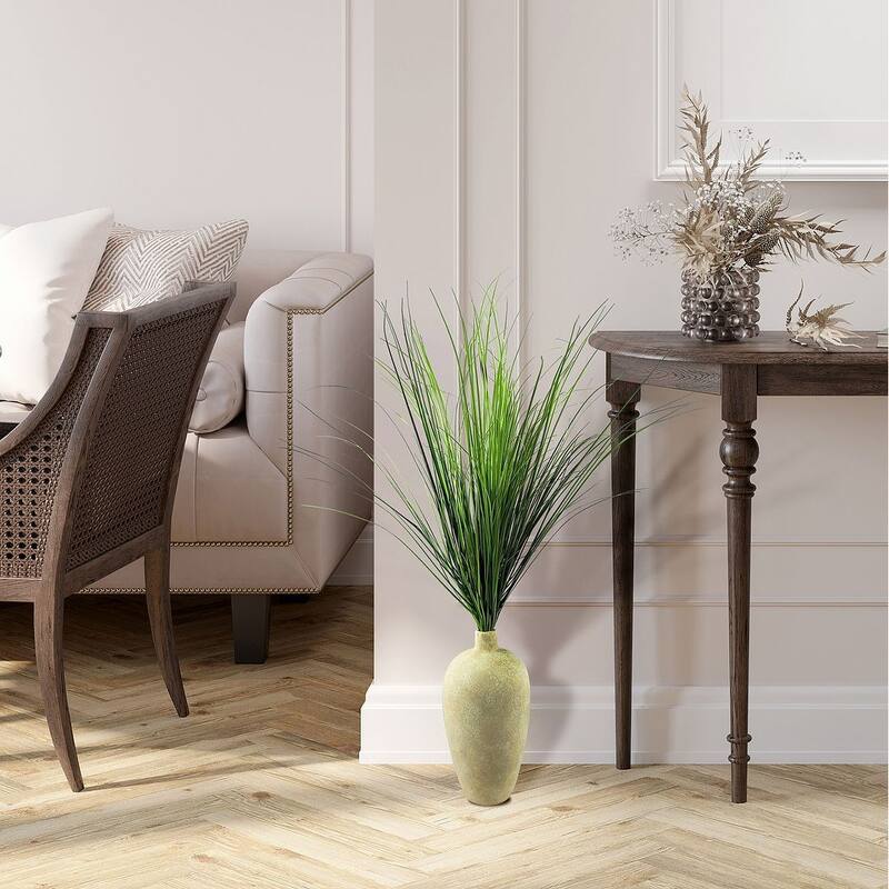 34-inch Artificial Grass in White Gray Stone Vase