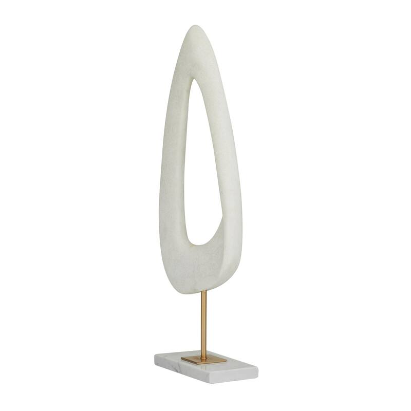 White Polystone Cut-Out Abstract Decorative Sculpture with Marble Stand