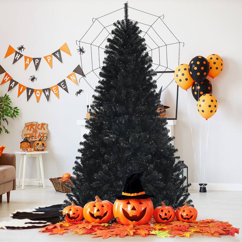 7ft Black Artificial Tree Hinged Halloween Christmas Tree
