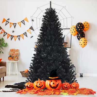7ft Black Artificial Tree Hinged Halloween Christmas Tree