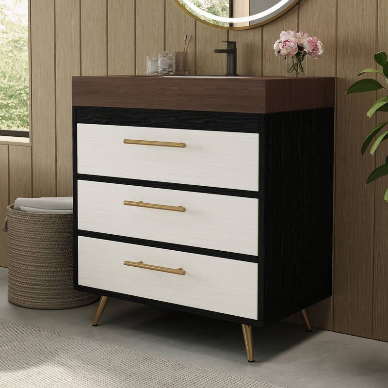 Modern Free-Standing Bathroom Vanity with Ceramic Vessel Sink & Durable Sintered Stone Top