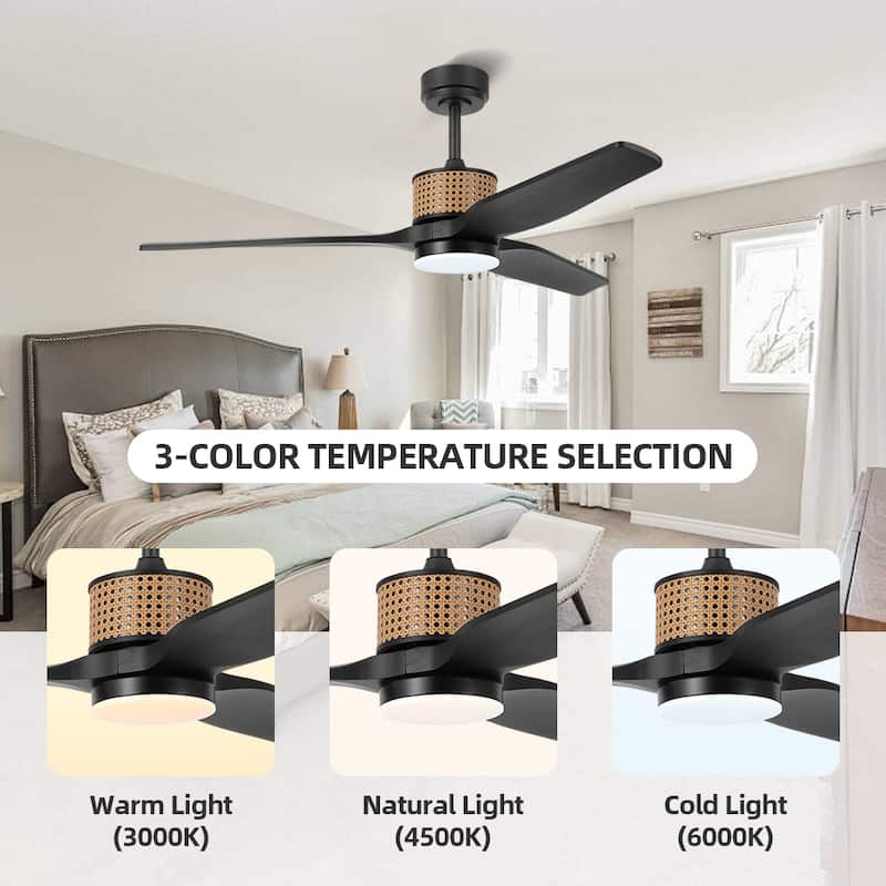 MLiAN 52 In. 3 Solid Wood Indoor Ceiling Fan with Light Kit - 52"