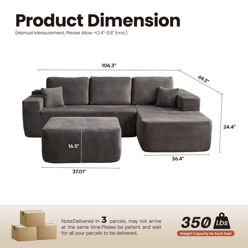 ​​OVIOS Lazy Chaise Lounge Sofa with Ottoman​