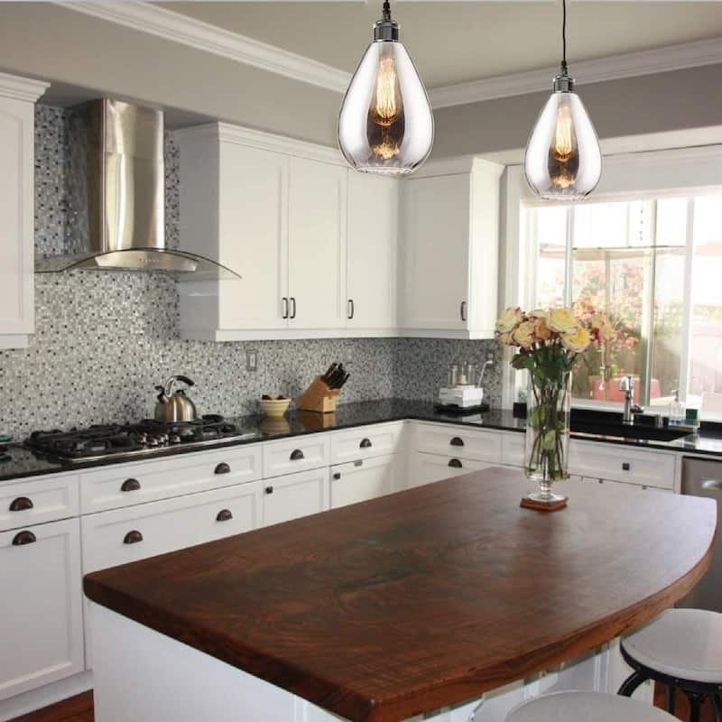 Industrial glass pendant lights modern teardrop chrome mirror effect hanging lighting fixture - N/A