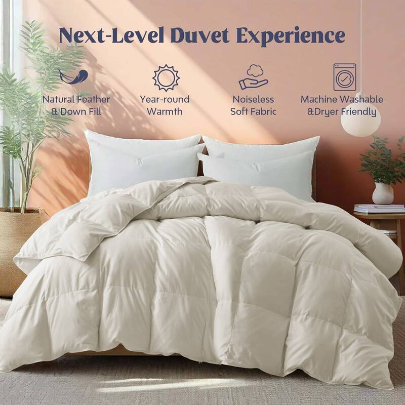 All Season Lightweight & Medium Weight White Goose Feather Down Comforter Duvet Insert - Twin - Medium Weight Cream