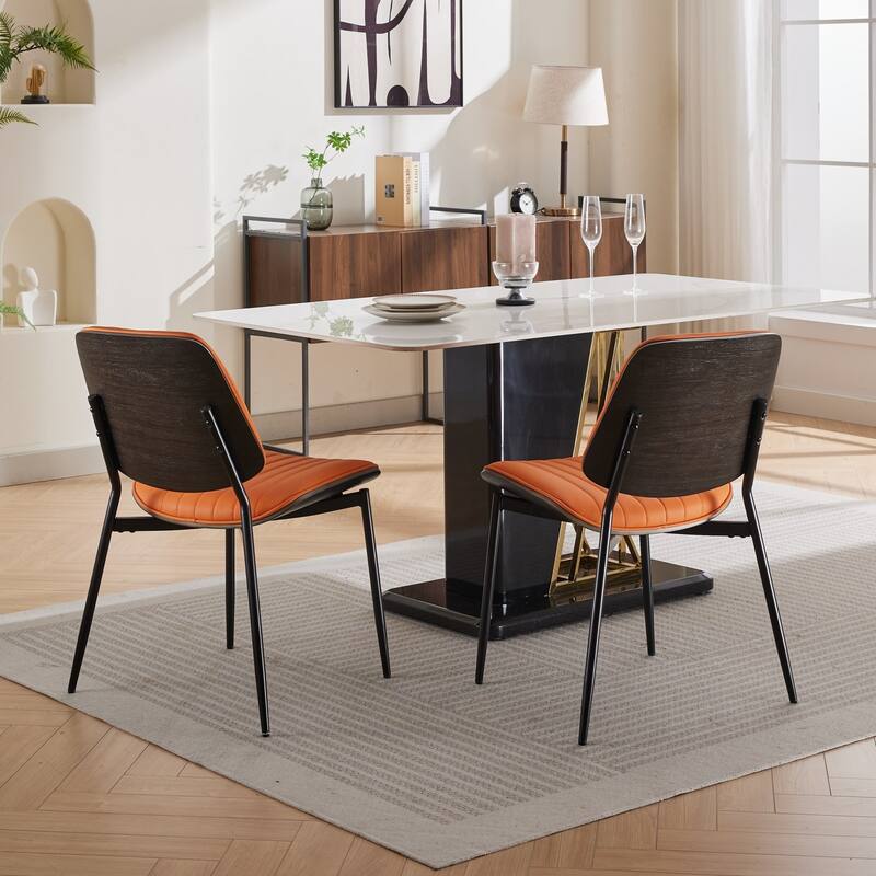 GDF Studio - Classic Upholstered Dining Chair with Metal Legs and Ergonomic Curved Back (Set of 2)