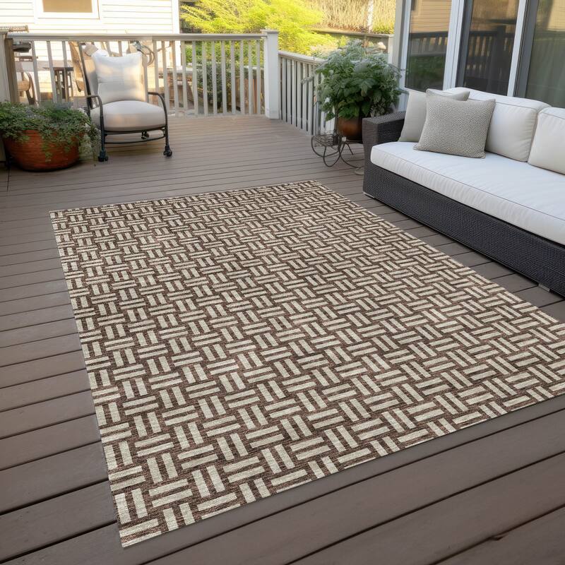 Machine Washable Indoor/ Outdoor Chantille Contempory Crosshatch Rug