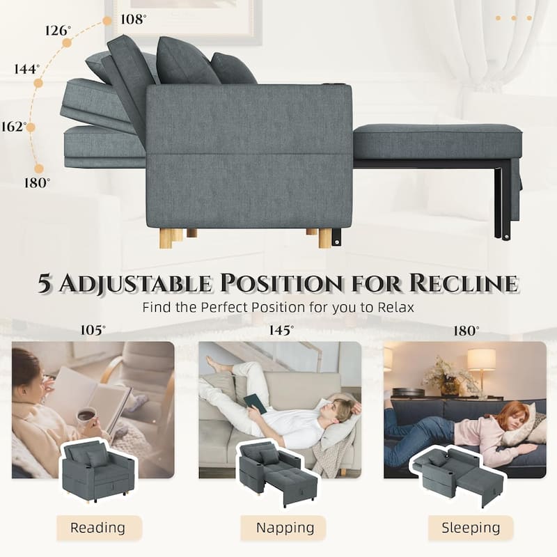 AECOJOY Sleeper Chair Extra Wide Convertible Chair Bed 3-in-1 Pull Out Single Sofa