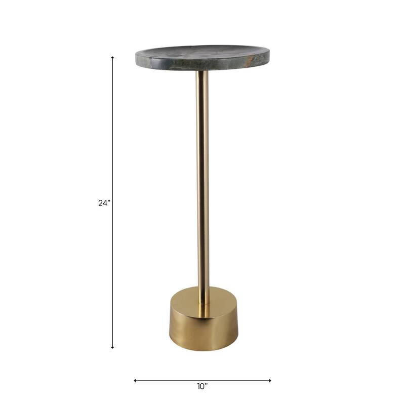 Stone Metal Side Table Modern Round Top Pedestal Base - 24" Green - 24.0"