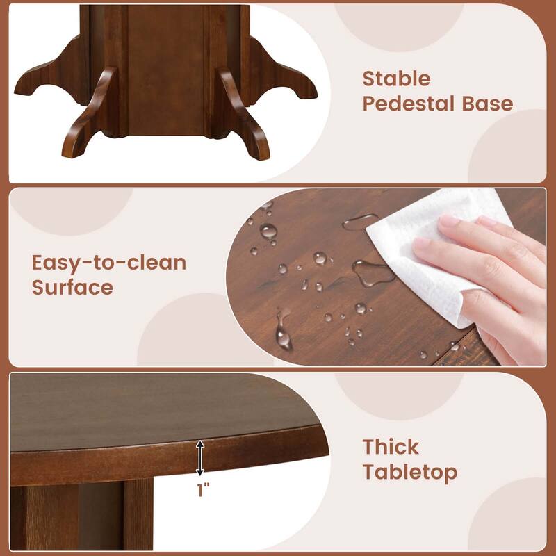 Round Dining Table w/Pedestal Base Circle Kitchen Table - Walnut