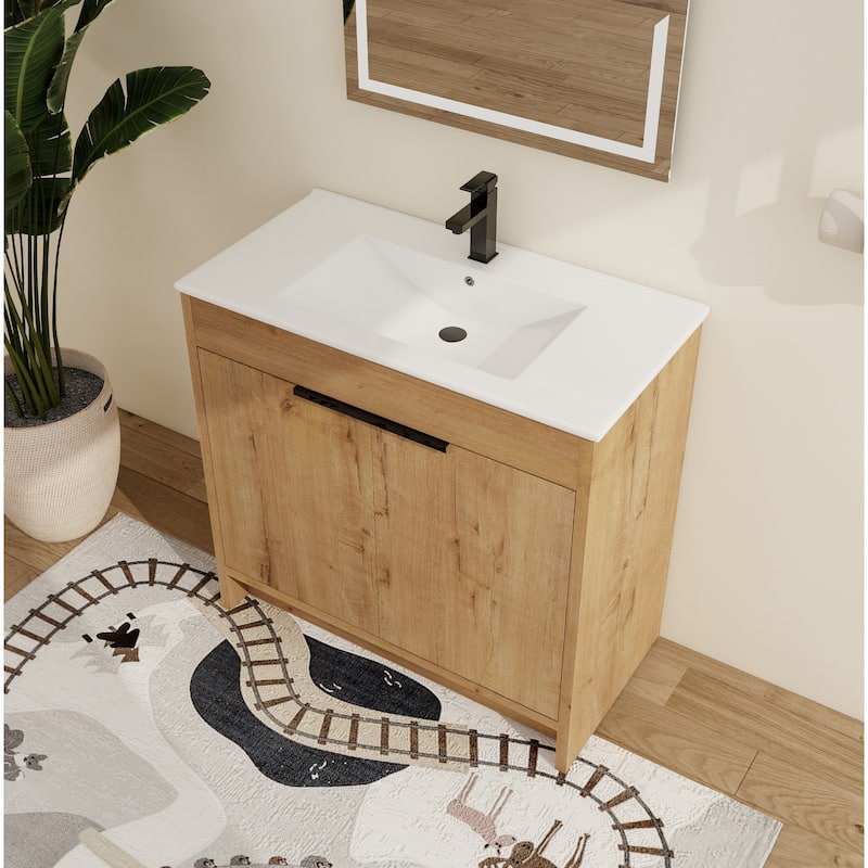 Malwee 24"/30"/36" FreeStanding Bathroom Vanity, Floor Stand Bathroom Vanity with Sink,Soft Close Door and Adjustable shelf