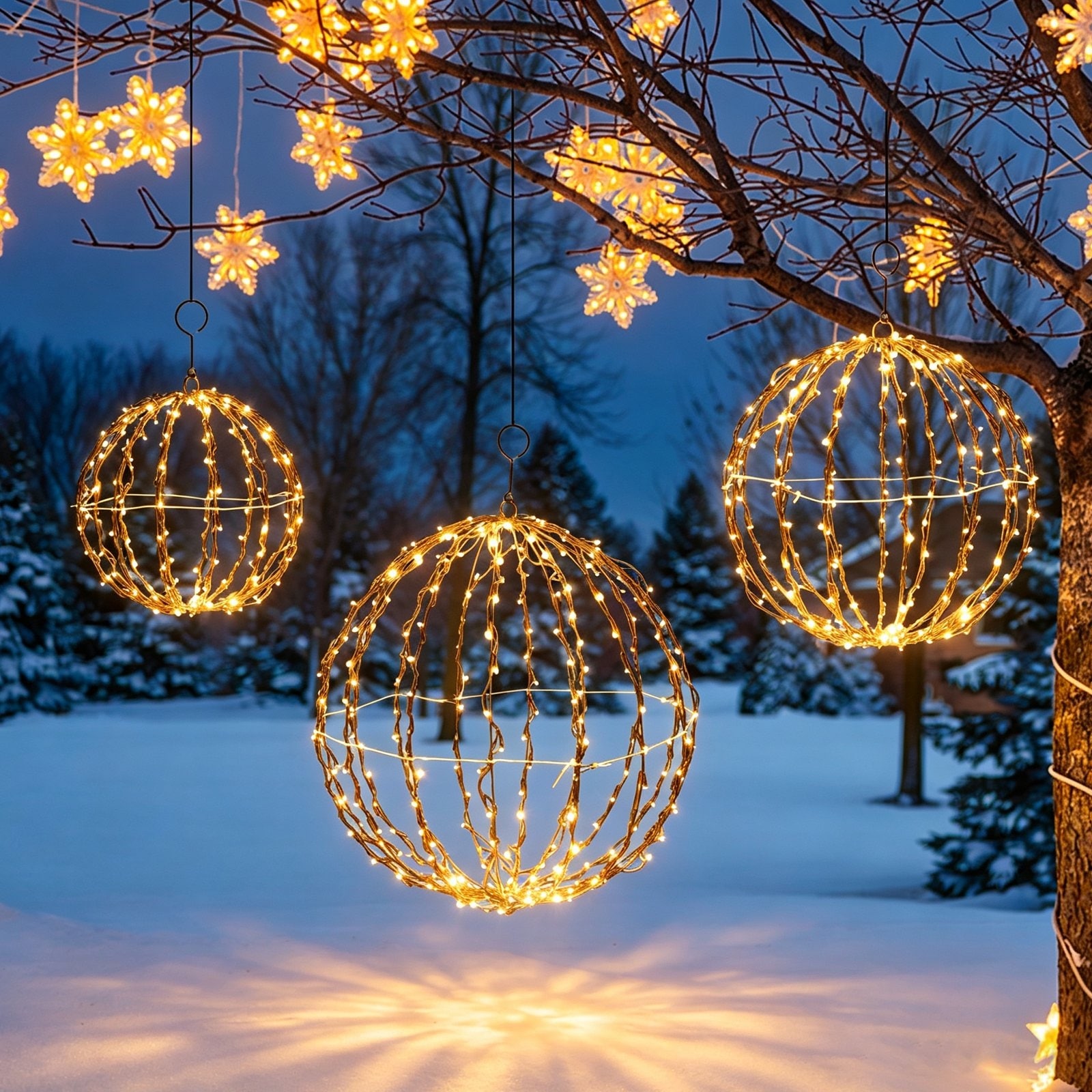VEIKOUS 3-Piece Christmas Ball Light Set with 604 Warm White LEDs