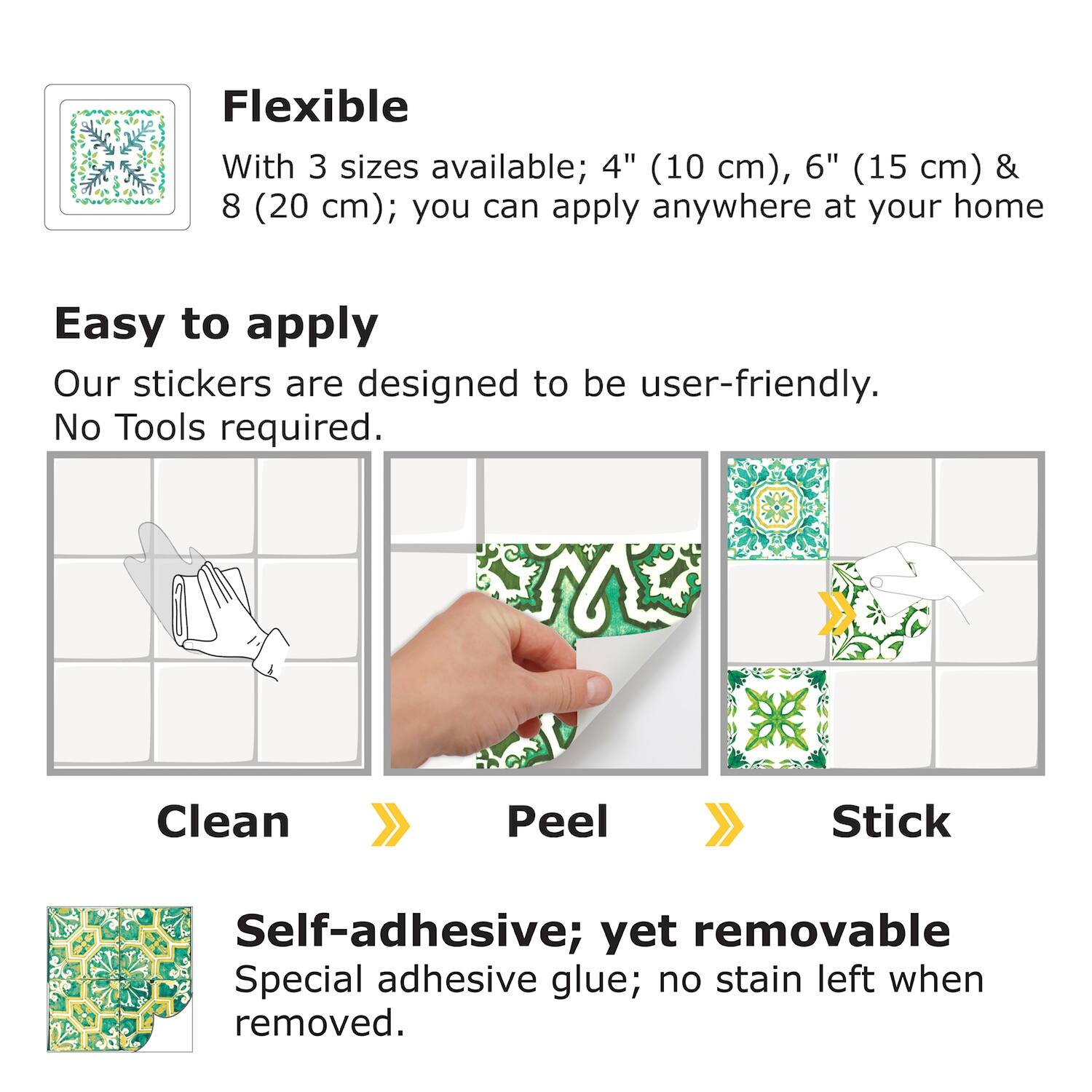 Walplus Tile Stickers Peel and Stick Turkish Green Mosaic Wall Sticker