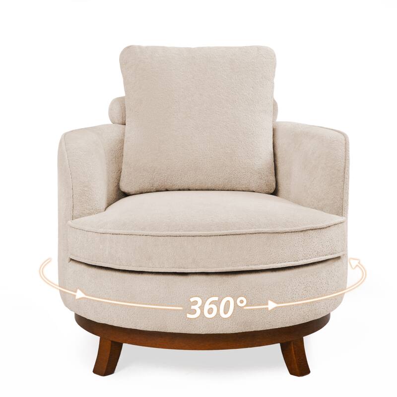 Modern Set of 2 Chenille Wooden Swivel Barrel Chair Upholstered Ergonomic Design