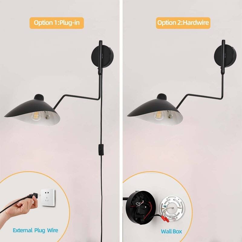 2-Light Plug in Swing Arm Wall Sconce,Plug-in or Hardwired Wall Lamp