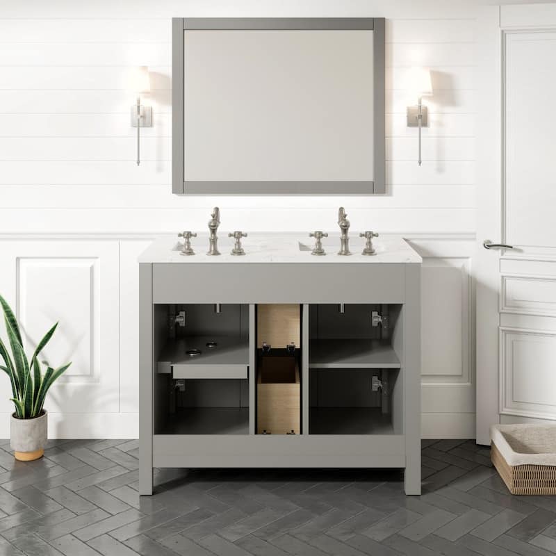 Artemis 44" Gray DS Bath Vanity with Carrara Style Man-Made Stone Top - 44